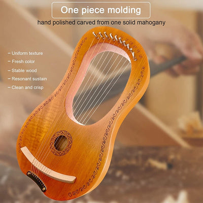 10 String Lyre Harp Mahogany with Carry Bag Tuning Tool