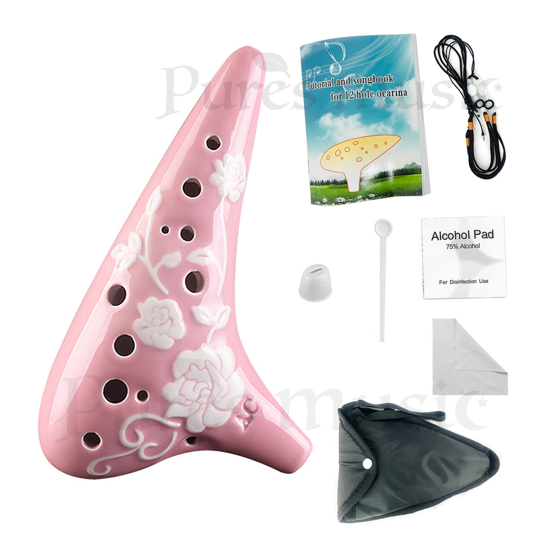 Rose Flower 12 Hole AC Ocarina - Beginner Friendly Ceramic | Pures