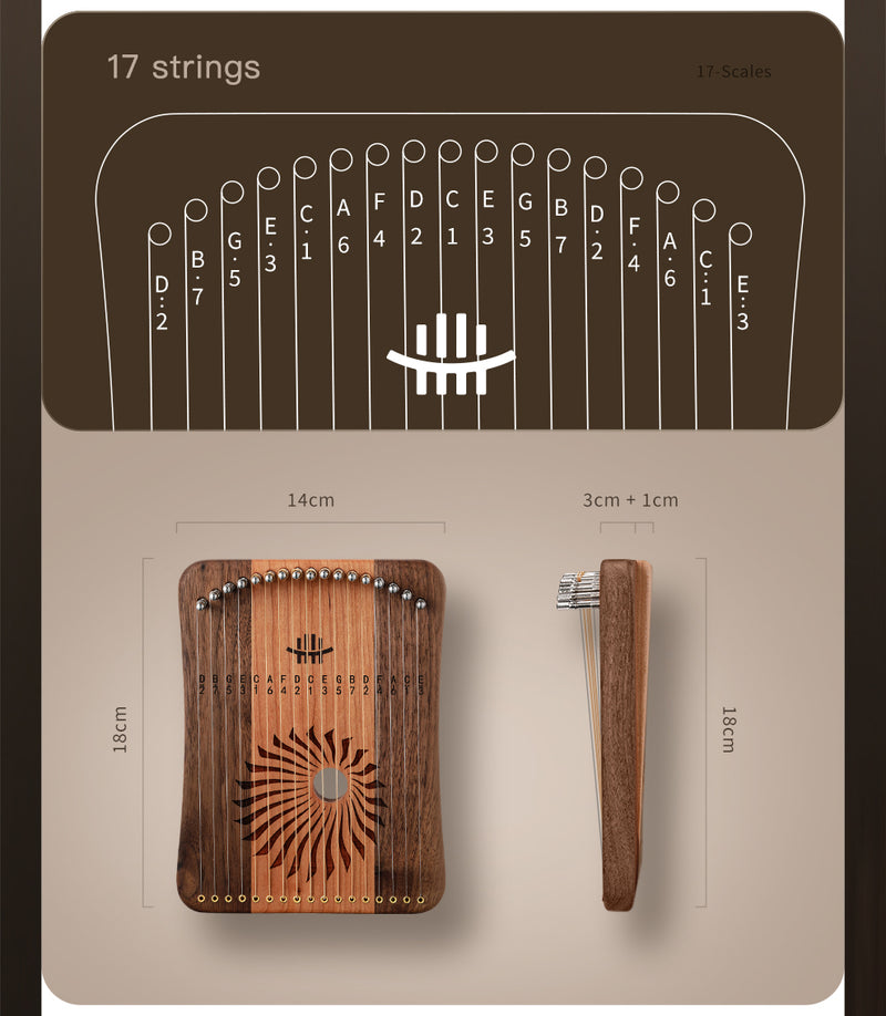 Hluru Harpika Monochord 17/31 String Finger Lyre Instrument Kalyre Rose Wood/Maple