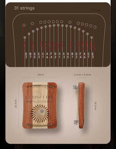 Hluru Harpika 17/31 String Finger Lyre Combine Wood Monochord Kalyre Mini Lyre Instrument