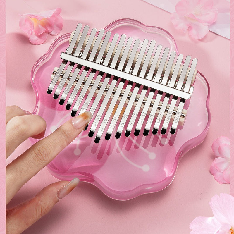 Hluru Acrylic Kalimba Piano 17/21 Tones Sakura Flower Pistil Transparent Finger Piano