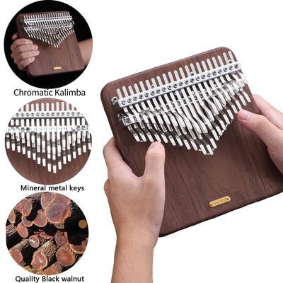 LingTing 42 Key Chromatic Kalimba Flat Solid Board Finger Thumb Piano Walnut Wood Piano
