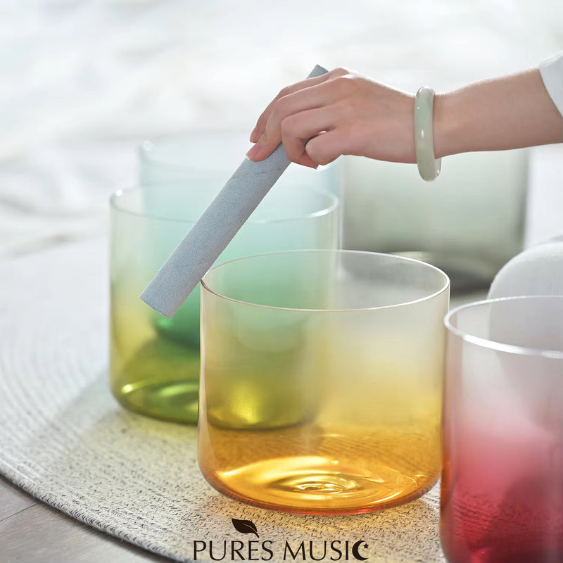 Alchemy Chakra Crystal Singing Bowl Set Clear Gradient Color