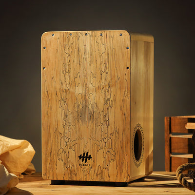 Hluru Cajon Drum Side-Opening Percussion Box BAS-White Tiger Series