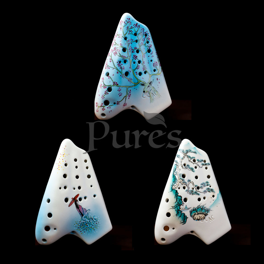 Hand Painted Triple Ocarina Alto C 21 Hole Collectible Playing Ocarina ...