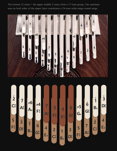 34 toetsen kalimba Hluru Levensboom 24-Key Chromatische Kalimba Duim Piano Dubbele Laag Semitone Schaal Zwarte Walnoot Mbira instrument