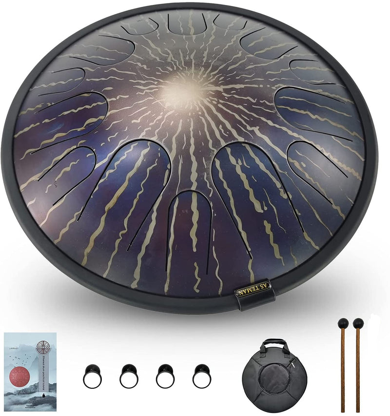 AS TEMAN 14 inches 14 Notes Nitrided steel D minor Universe Steel Tongue Drum Tank drum hang drum instrument