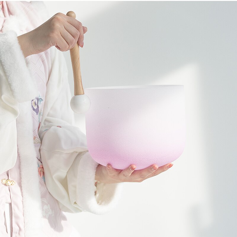 Gradient Pink Crystal Singing Bowl Frosted Quartz Sound Bowl 440/432Hz