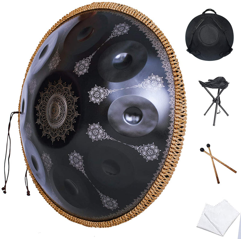  432Hz/440Hz Handpan Drum 10 Notes 22 Inches D Minor Steel Hand  Drum Hand Pan Drum Instrument with Soft Hand Pan Bag, 2 handpan mallet,  Handpan Stand, dust-free cloth (Color : Blue