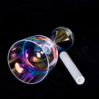 Cuenco de cristal transparente colorido para cantar Grial Cuarzo de cristal para meditación de sonido de yoga