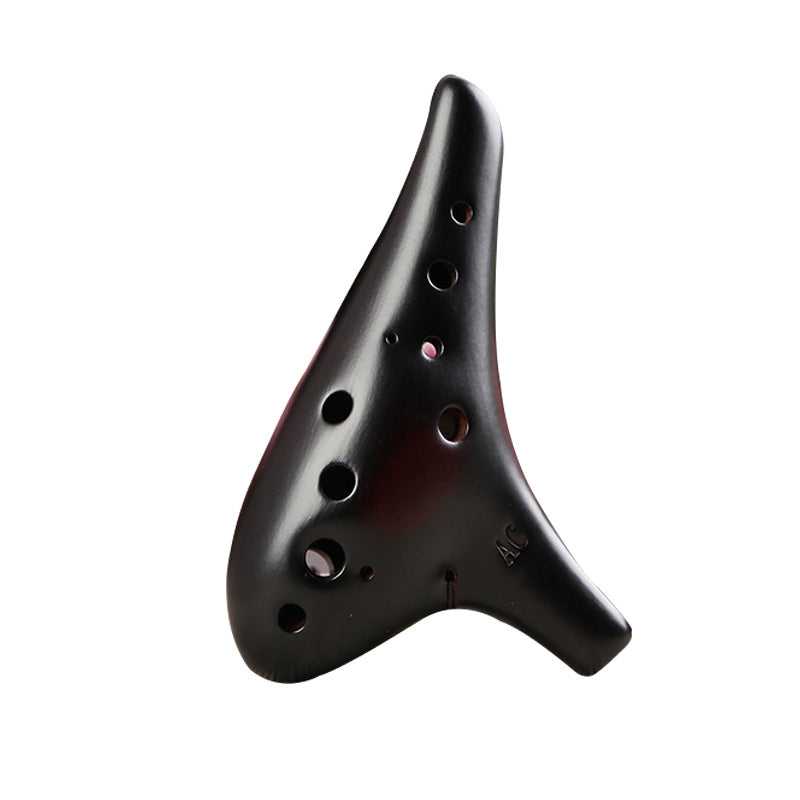 Black Ceramic 12 Hole Ocarina - Alto C Tone | Pures Music™