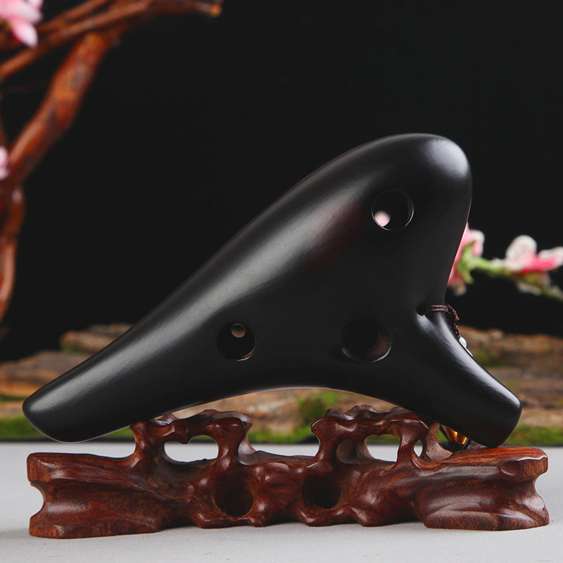 Black Ceramic 12 Hole Ocarina - Alto C Tone | Pures Music™