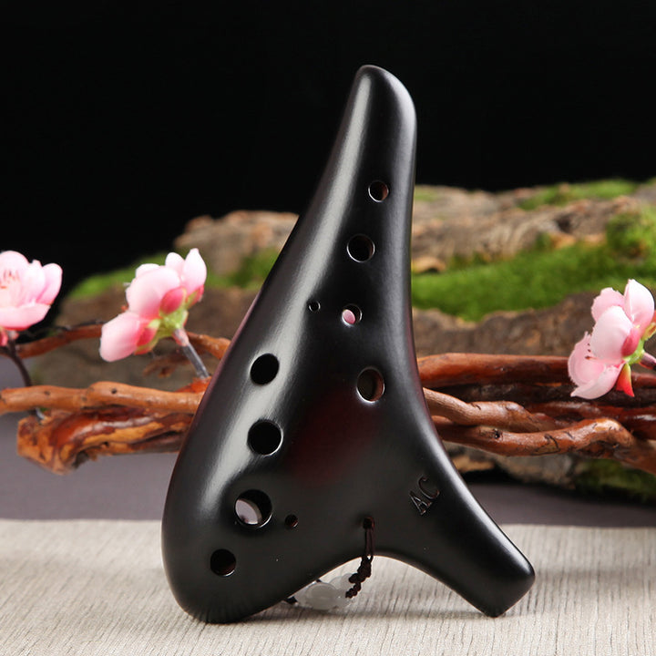 Black Ceramic 12 Hole Ocarina - Alto C Tone | Pures Music™