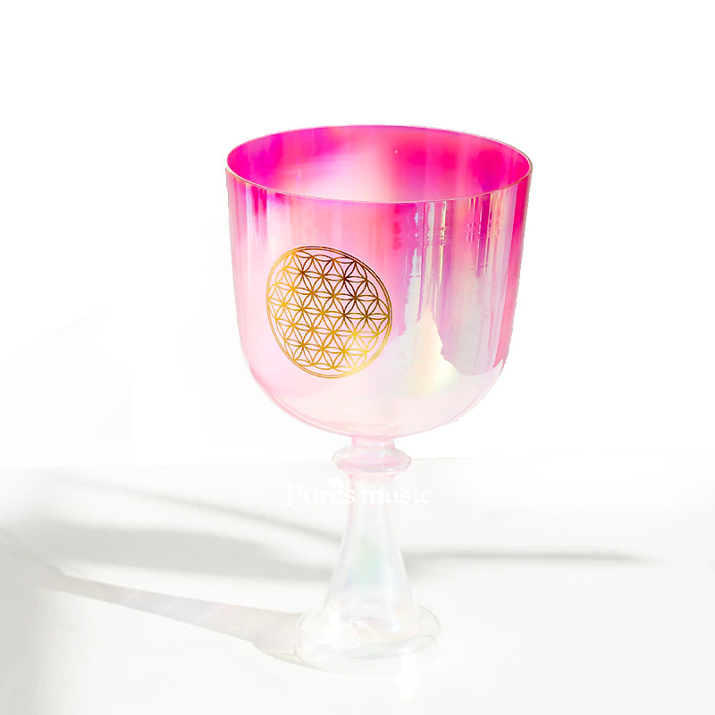 Graal cantato in cristallo rosa fiore della vita, trasparente, 15,2-20,3 cm, per la meditazione curativa del suono