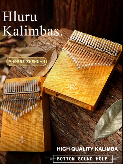 Hluru Phoebe Zhennan Kalimba 17-21 Key Golden Wave Grain Pattern Mbira Finger Thumb Piano Calimba