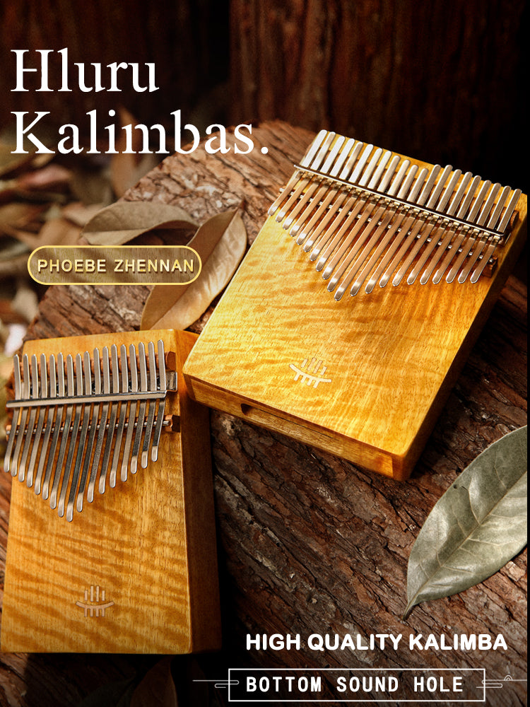 Hluru Phoebe Zhennan Kalimba 17-21 Key Golden Wave Grain Pattern Mbira Finger Thumb Piano Calimba