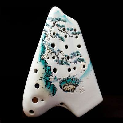 Hand Painted Triple Ocarina Alto C 21 Hole Collectible Playing Ocarina Instrument