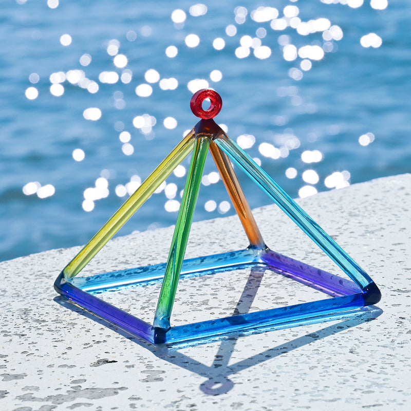 Rainbow Colorful Crystal Singing Pyramid 4-12 Inch Quartz Chakra Meditation Healing Triangle