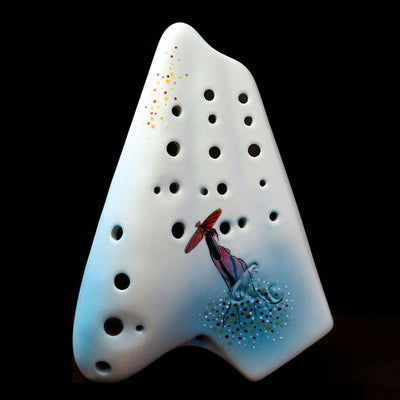 Hand Painted Triple Ocarina Alto C 21 Hole Collectible Playing Ocarina Instrument