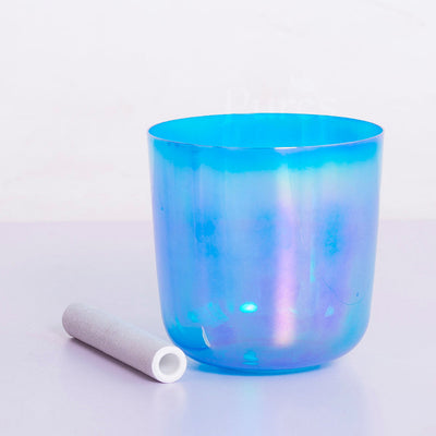 Blue, Orange)Clear Crystal Singing Alchemy Bowl Glass Quartz Sound Yoga Meditation Bowl