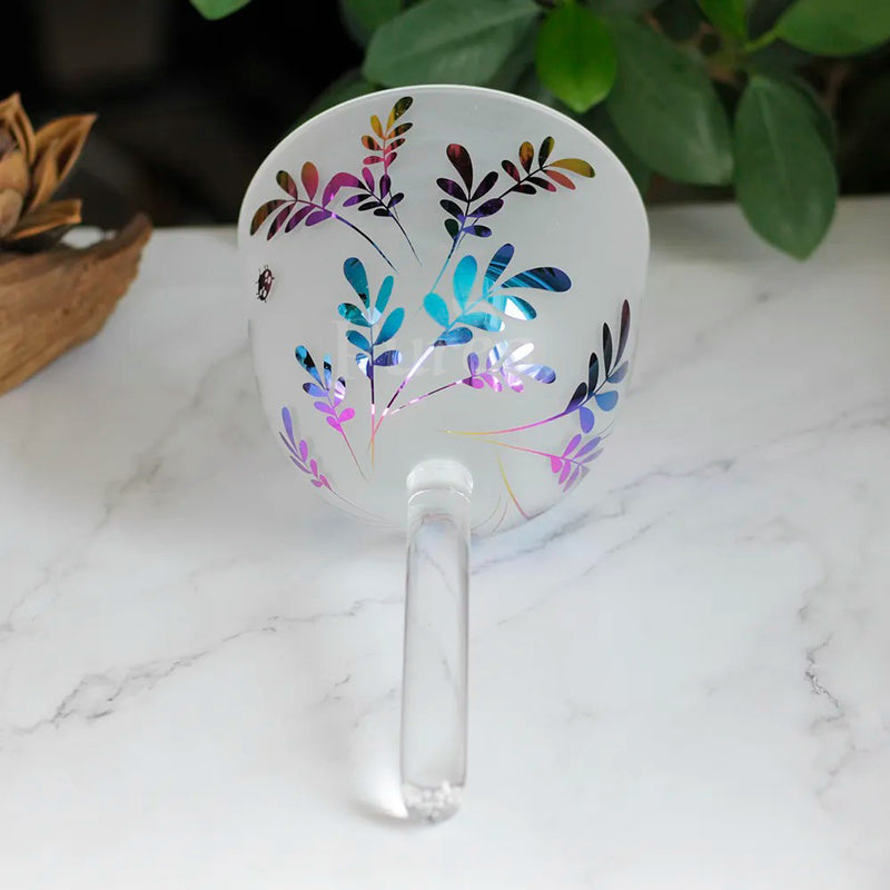 Crystal Handle Singing Bowl Frosted Nature Leaves Design For Sound Therapy Yoga Meditation