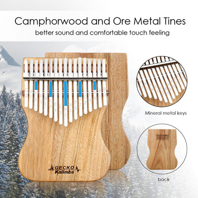 GECKO Kalimba 17 Key B Tone Thumb Piano Full Veneer Camphor Wood Small Waist