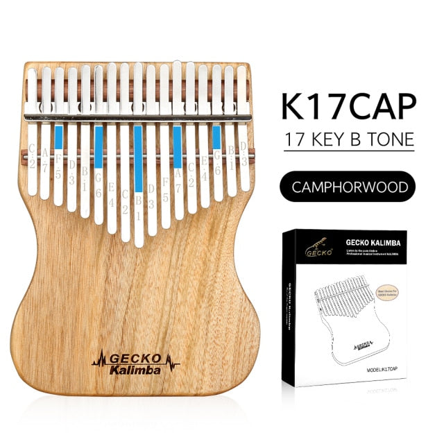 GECKO Kalimba 17 Key B Tone Thumb Piano Full Veneer Camphor Wood Small Waist