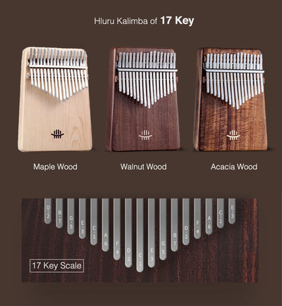 Hluru Hollow Kalimba Bottom Hole 17/21 Key Thumb Piano Maple/Acacia/Walnut/Rosewood