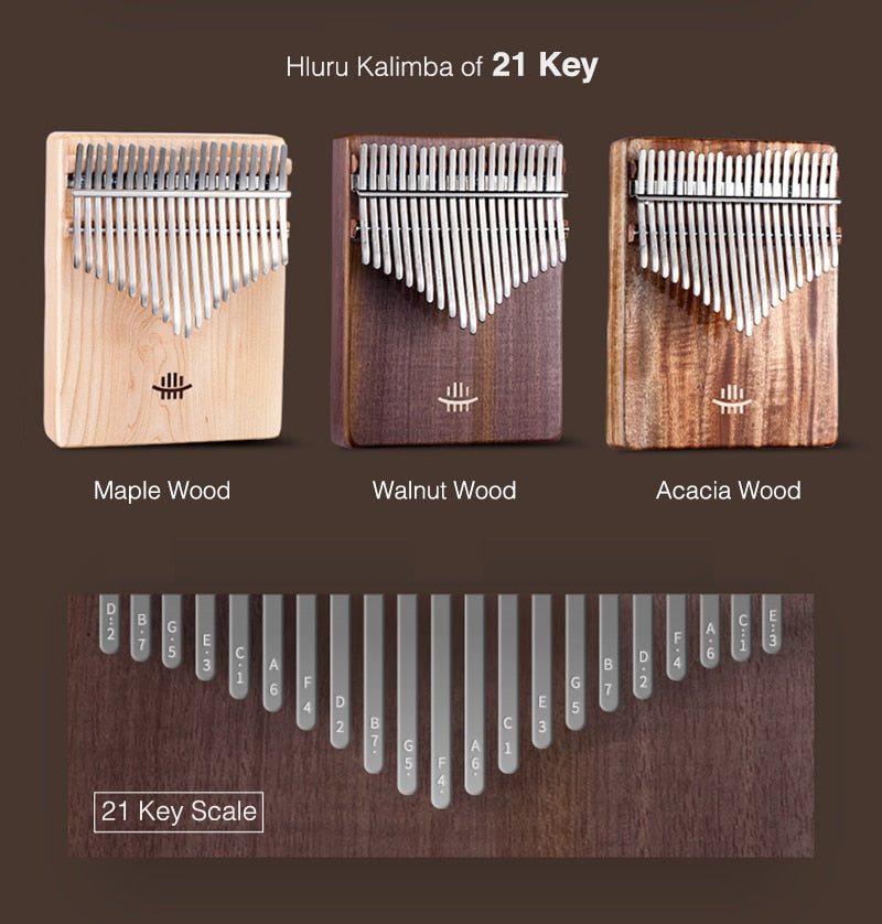 Hluru Hollow Kalimba Bottom Hole 17/21 Key Thumb Piano Maple/Acacia/Walnut/Rosewood