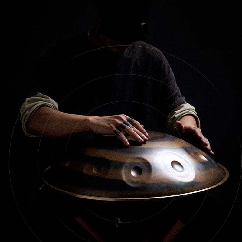 Hluru Upgraded 9/10 Notes Tone Handpan D Minor 22 Inch Hang drum 440Hz STL/Nitriding Steel Hand drum