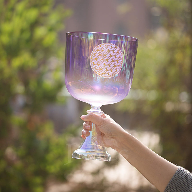 Flower of Life Rose Crystal Singing Grail Clear 6-8 inches For Sound Healing Meditation
